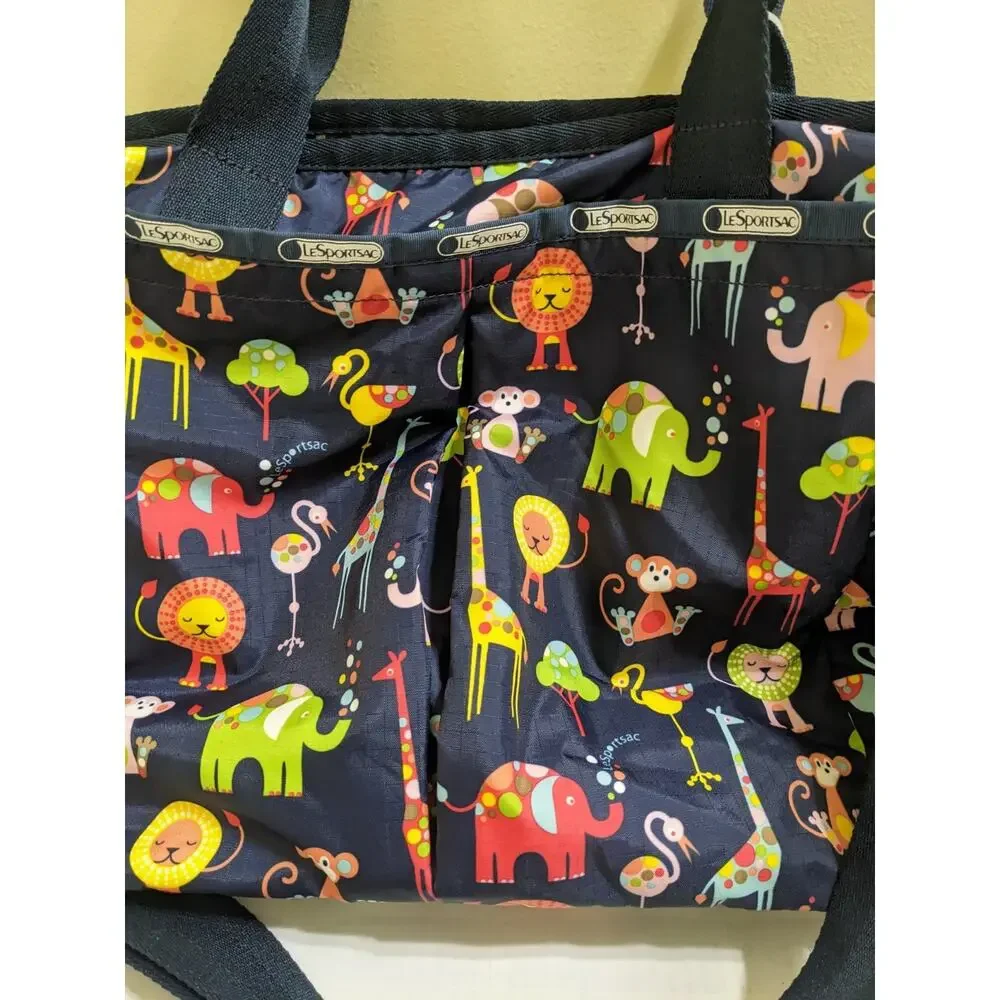 Lesportsac Large Baby Diaper Bag Safari Nylon Blue Lion Elephant Flamingo